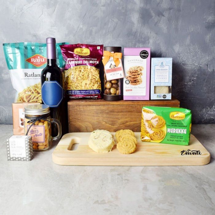 Diwali Wine and Chocolate Basket – how the gift is presented