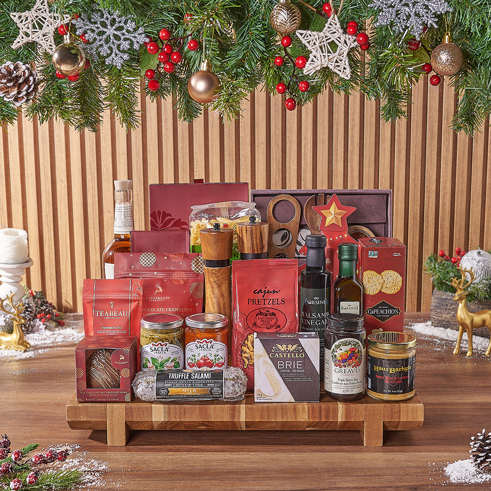 Festive Spirits &amp; Treat Board from New Hampshire Baskets - Liquor Gift Basket - New Hampshire Delivery