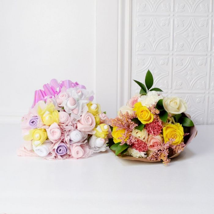 Floral &amp; Cuddly Bouquet For The Baby Girl Gift Set from New Hampshire Baskets - New Hampshire Delivery