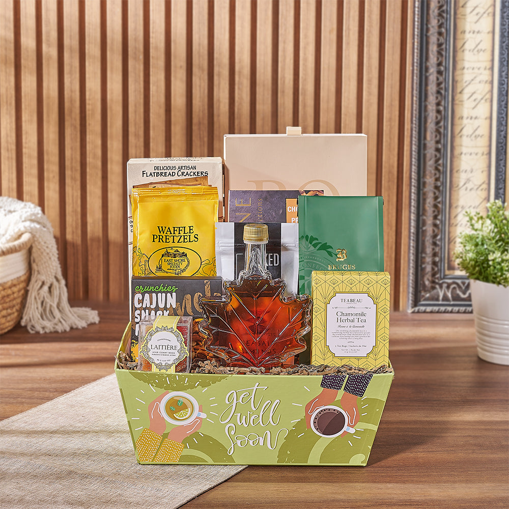 Gourmet Snack Selection Get Well Soon Gift Basket – how the gift is presented