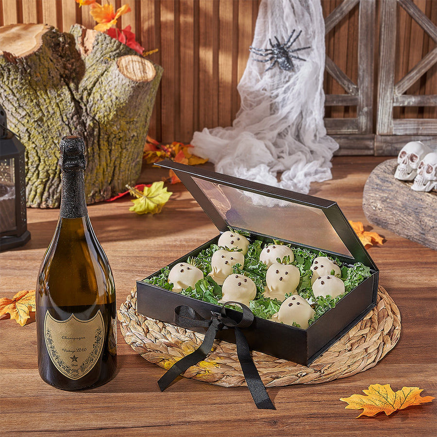 A stunning way to celebrate the spooky occasion, the Ghostly Strawberry &amp; Champagne Gift is a surefire delight, New Hampshire delivery 