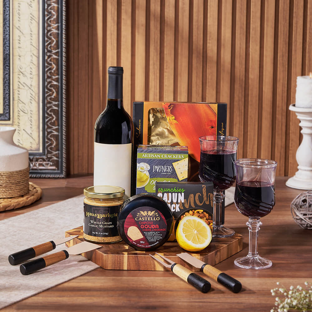 Gourmet Snack &amp; Salmon Gift Set with Wine, wine gift, wine, seafood gift, seafood, salmon gift, salmon, New Hampshire delivery