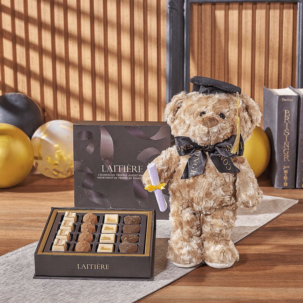 Graduation Bear & Truffle Gift, chocolate gift, chocolate, graduation gift, graduation, plush gift, plush, New Hampshire delivery