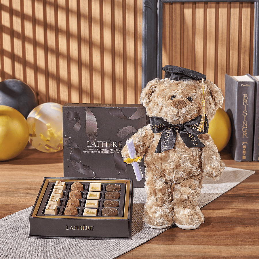 Graduation Bear & Truffle Gift, chocolate gift, chocolate, graduation gift, graduation, plush gift, plush, New Hampshire delivery