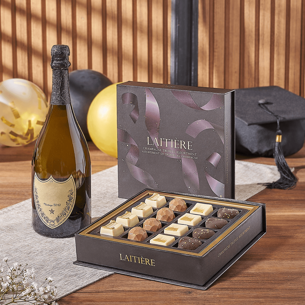 Graduation Champagne &amp; Truffle Gift, graduation gift, graduation, champagne gift, champagne, sparkling wine gift, sparkling wine, chocolate gift, chocolate, New Hampshire delivery