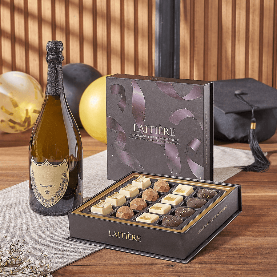Graduation Champagne & Truffle Gift, graduation gift, graduation, champagne gift, champagne, sparkling wine gift, sparkling wine, chocolate gift, chocolate, New Hampshire delivery