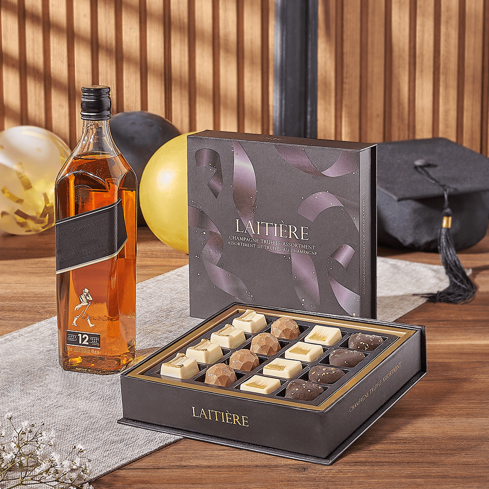 Graduation Spirits & Truffle Gift, graduation gift, graduation, liquor gift, liquor, chocolate gift, chocolate, New Hampshire delivery
