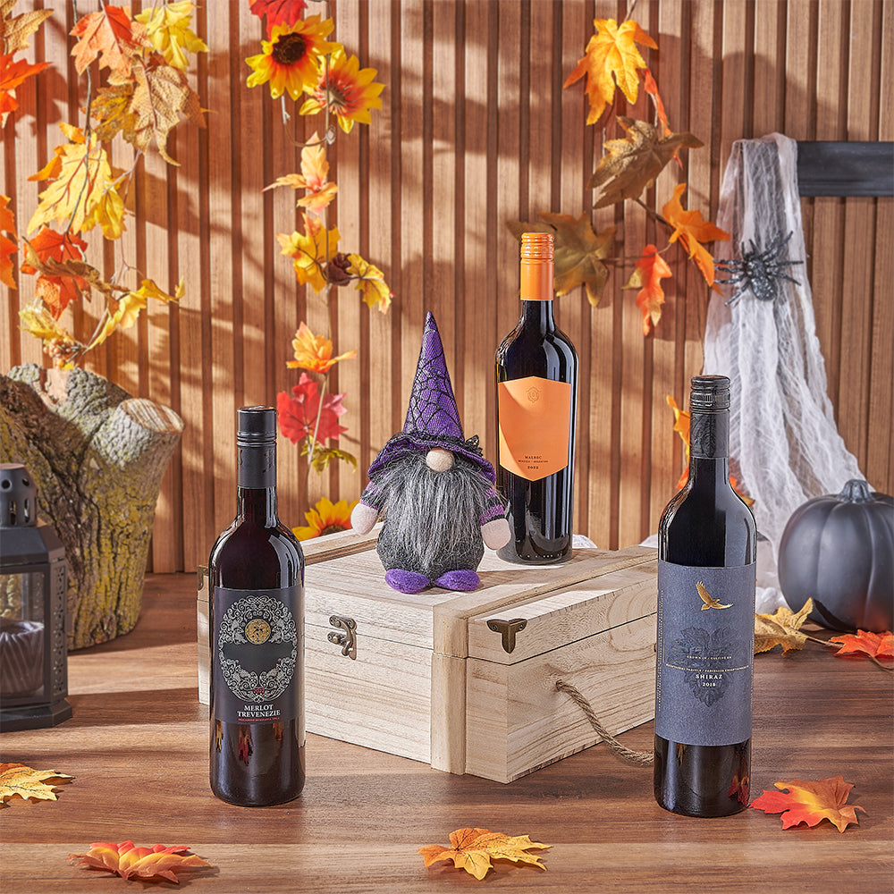 Halloween Wine Gift Box Trio – how the gift is presented