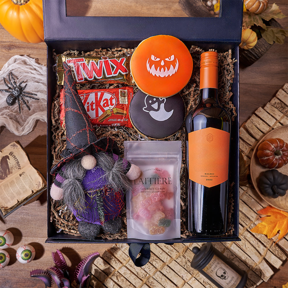 Halloween Wine &amp; Treats Box, wine gift, wine, cookie gift, cookie, halloween gift, halloween, New Hampshire delivery