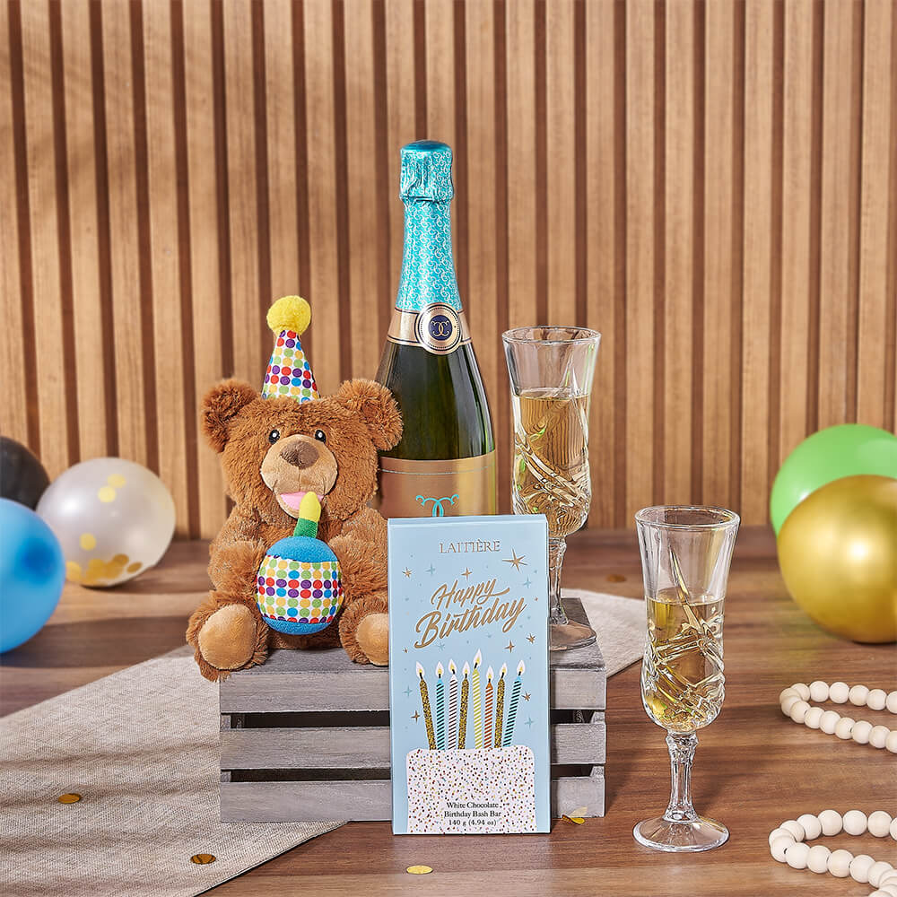 Happy Birthday Champagne &amp; Chocolate Crate, champagne gift, champagne, sparkling wine gift, sparkling wine, birthday gift, birthday, New Hampshire delivery