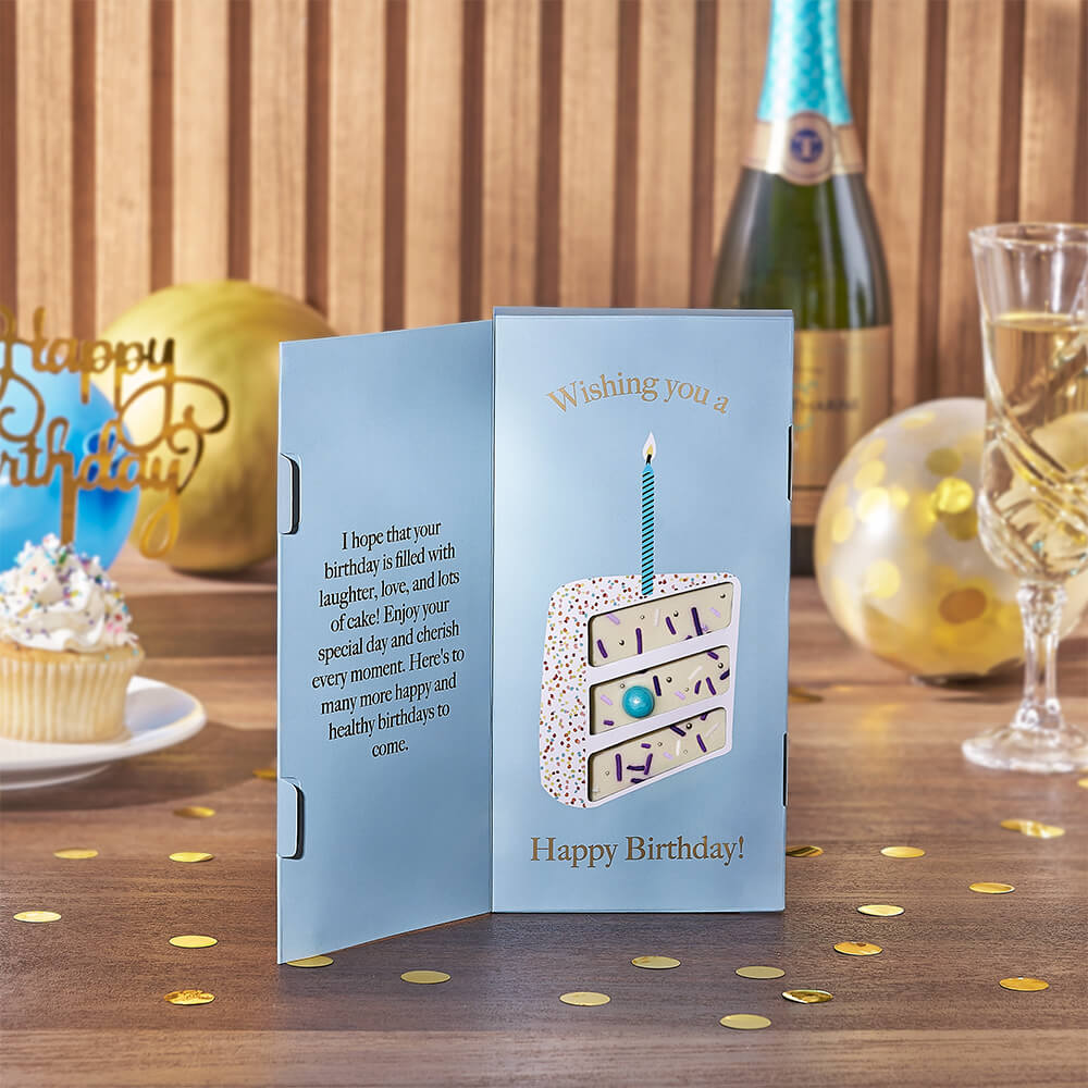Small Grey Wooden Crate Birthday Gift Featuring Sparkling Wine and Chocolate – how the gift is presented