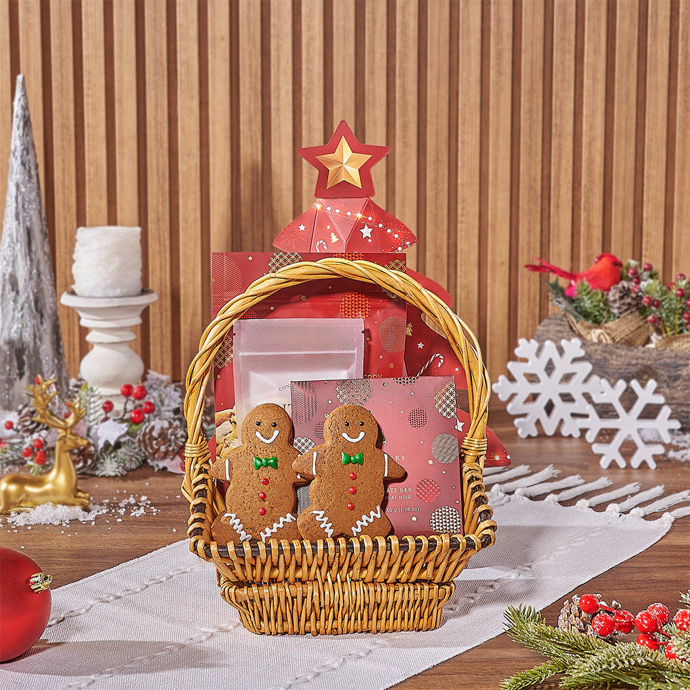 Small Hollyberry Chocolate and Candy Gift Basket – how the gift is presented