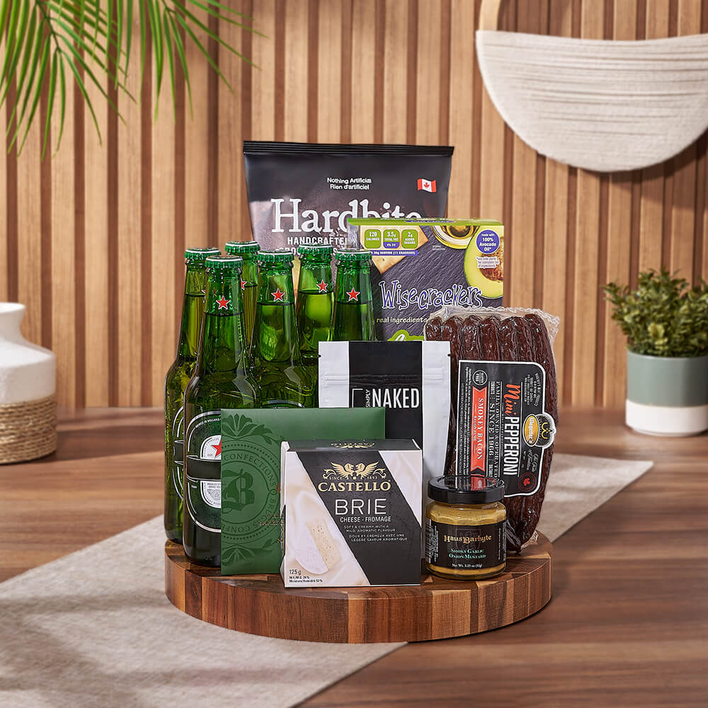 Heineken Beer & Snacks Basket, beer gift, beer, Heineken gift, Heineken, charcuterie gift, charcuterie, New Hampshire delivery