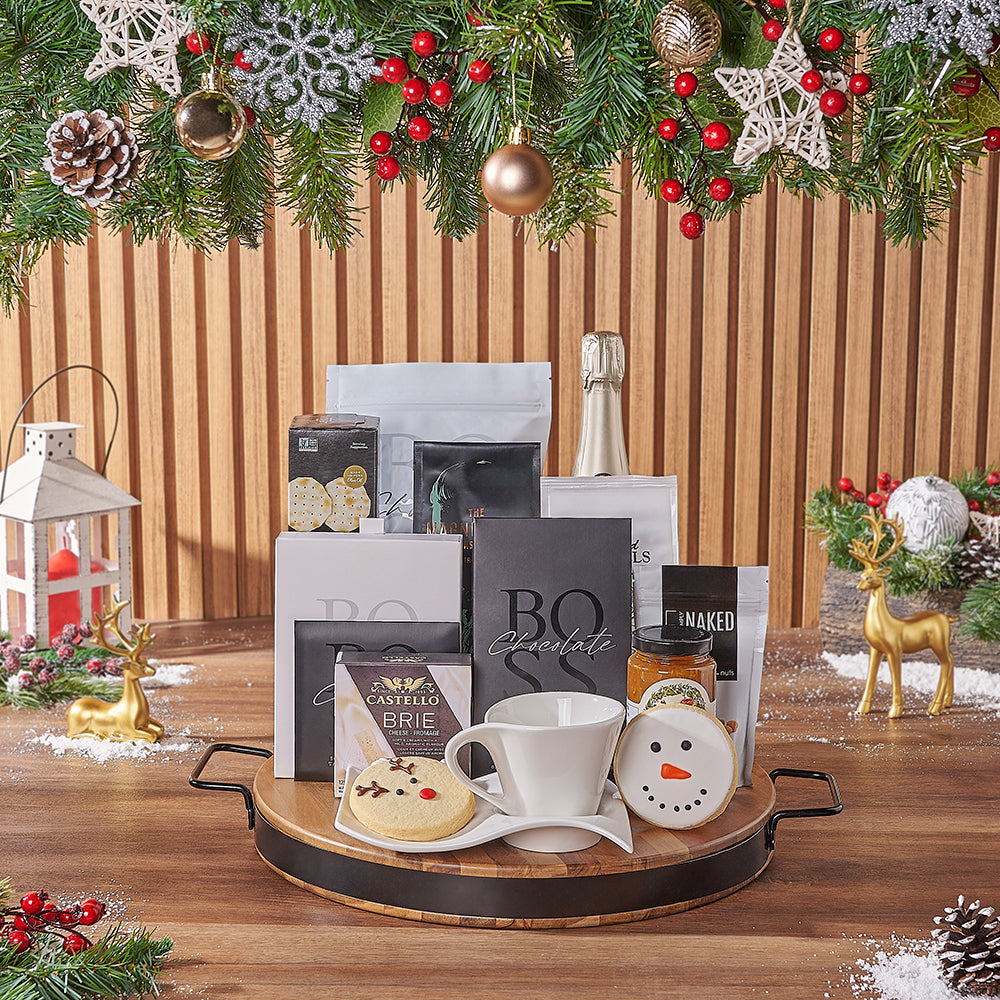 Holiday Bubbly &amp; Snowflake Snack Gift Set, christmas gift, christmas, champagne gift, champagne, chocolate gift, chocolate, coffee gift, coffee, New Hampshire delivery