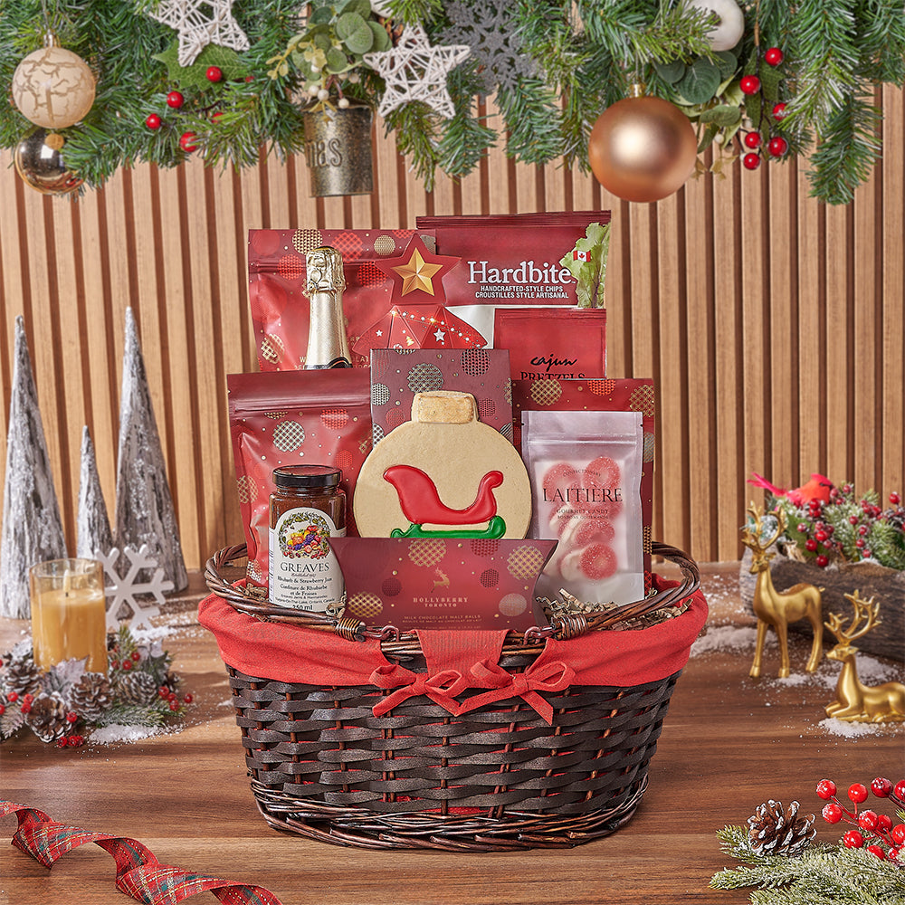 Holiday Champagne &amp; Snack Basket, champagne gift, champagne, sparkling wine gift, sparkling wine, christmas gift, christmas, New Hampshire delivery