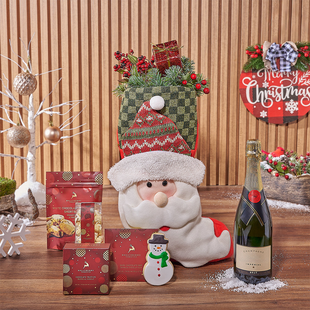 Holiday Champagne & Treat Stocking, champagne gift, champagne, sparkling wine gift, sparkling wine, chocolate gift, chocolate, christmas gift, christmas, New Hampshire delivery