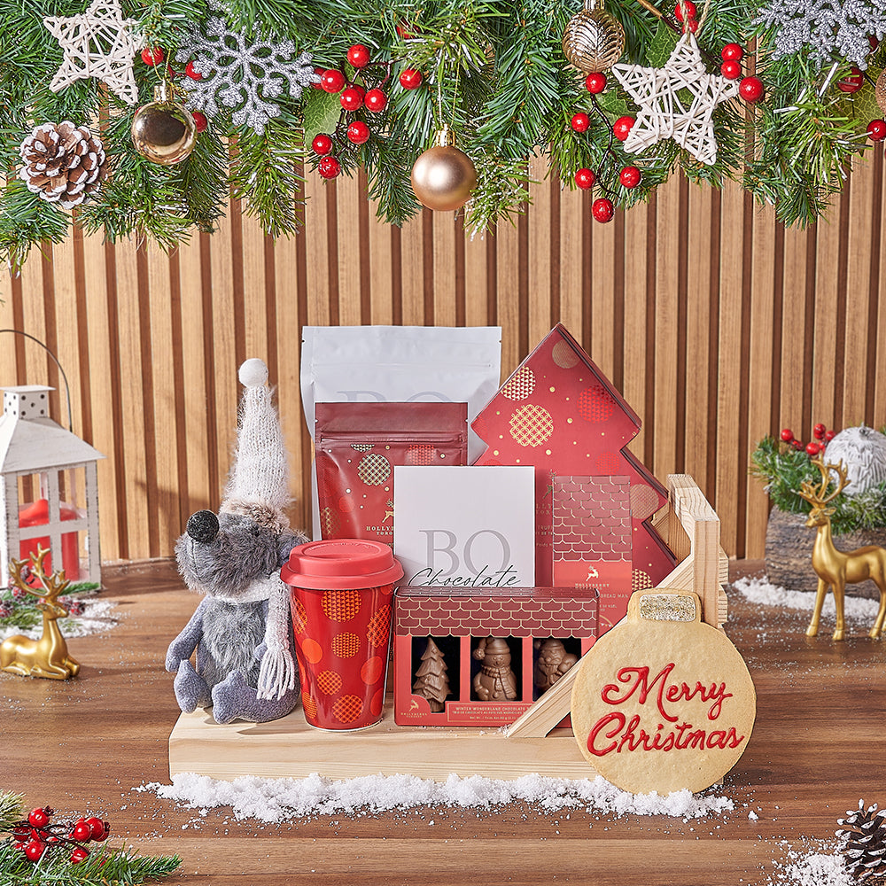 Christmas Chocolate Treats in Pine Wood Sled – how the gift is presented