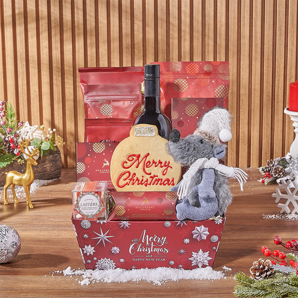 Holiday Treats &amp; Wine Gift Basket from New Hampshire Baskets - Wine Gift Set - New Hampshire Delivery