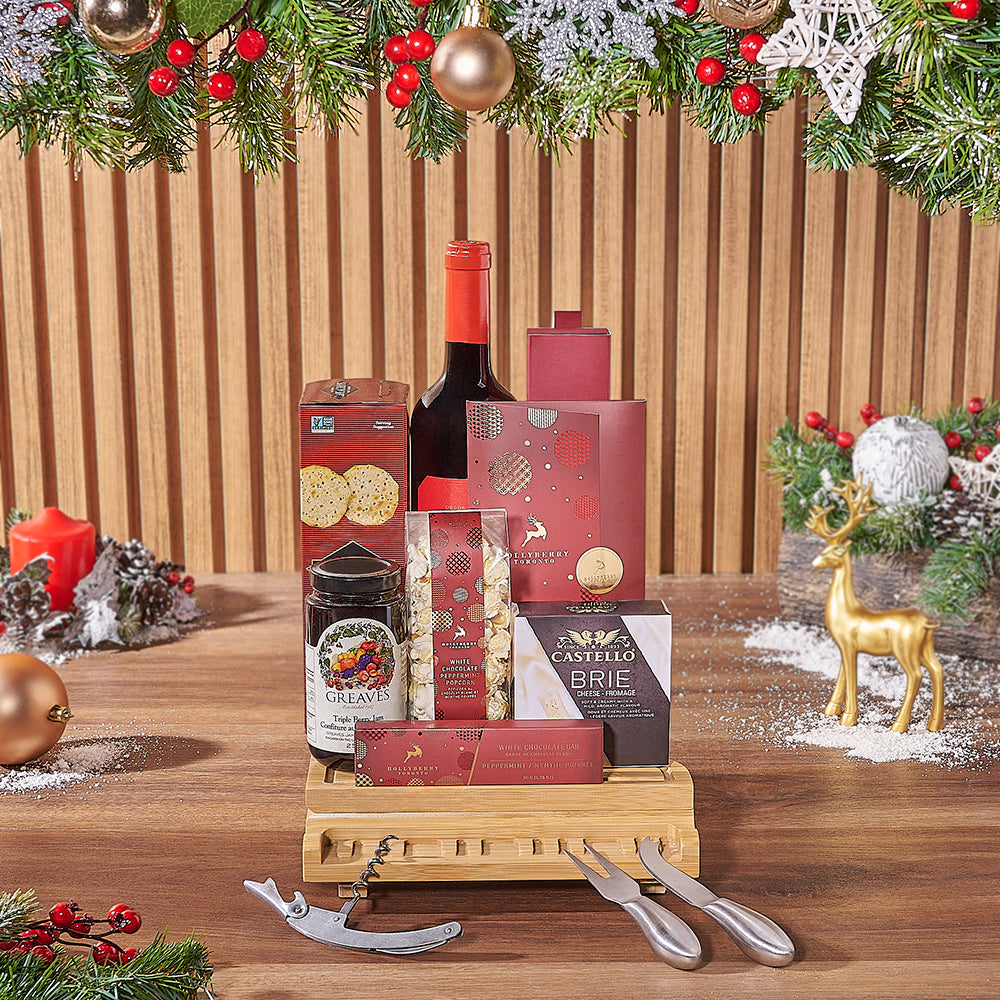 Holiday Wine &amp; Cheese Snack Basket, wine gift, wine, chocolate gift, chocolate, christmas gift, christmas, New Hampshire delivery