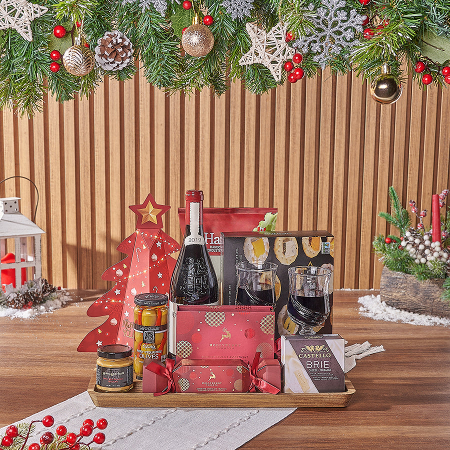 Holiday Wine & Treats Gift Basket, christmas gift, christmas, wine gift, wine, chocolate gift, chocolate, New Hampshire delivery