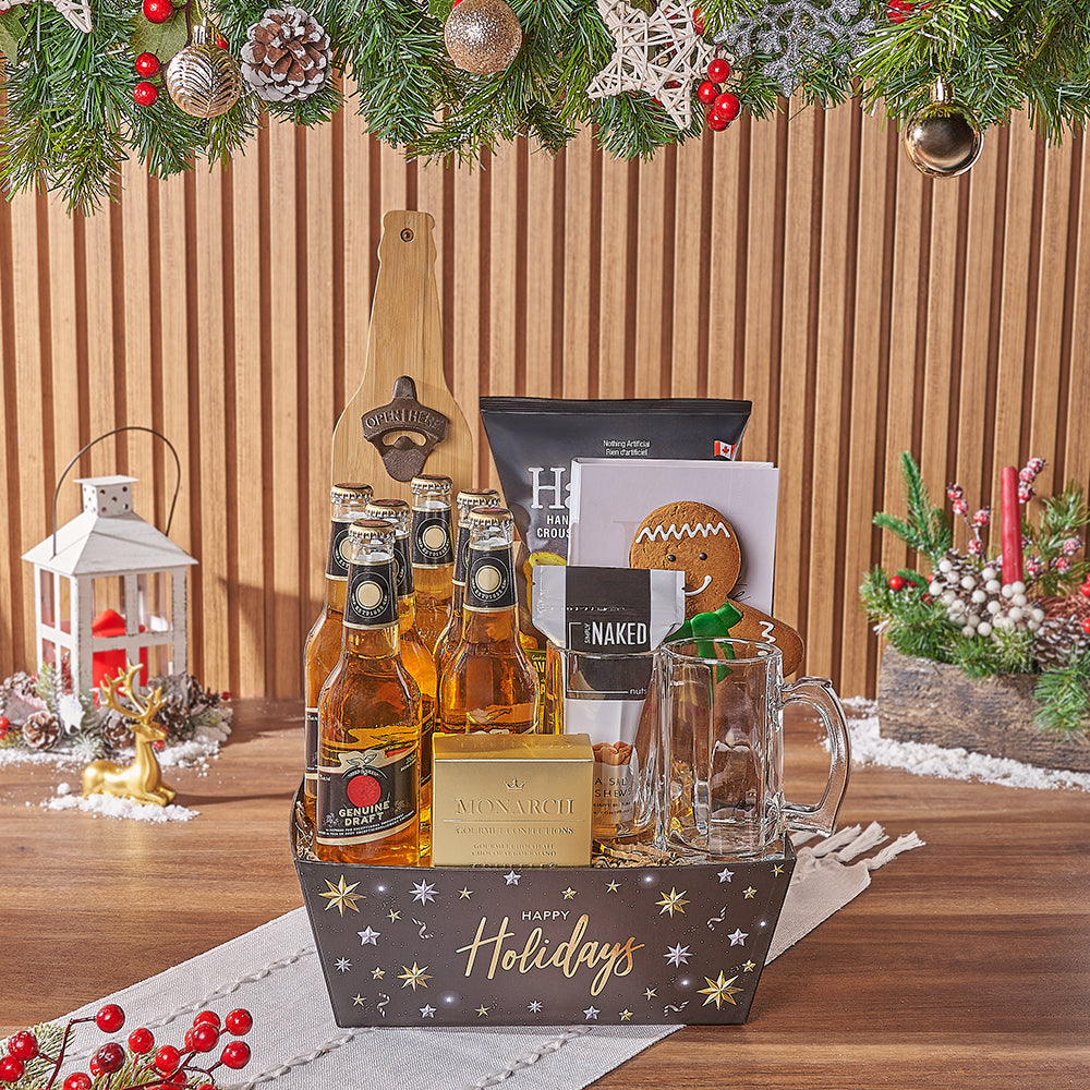 Christmas Beer Gift Set with Gourmet Snacks and Glass Bjorn Tankard – how the gift is presented