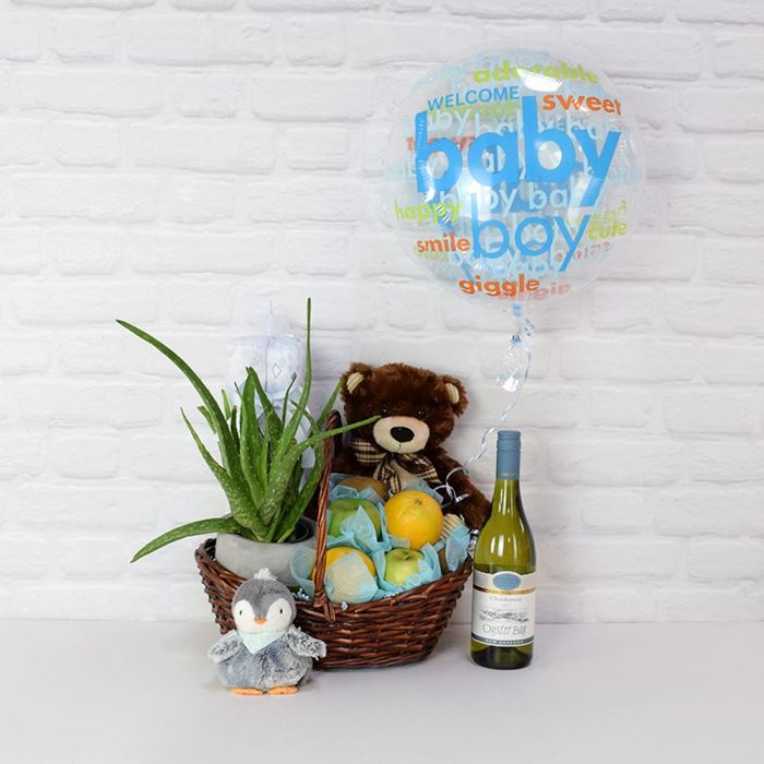 It’s a Baby Boy Gift Basket from New Hampshire Baskets - Wine Gift Set - New Hampshire Delivery