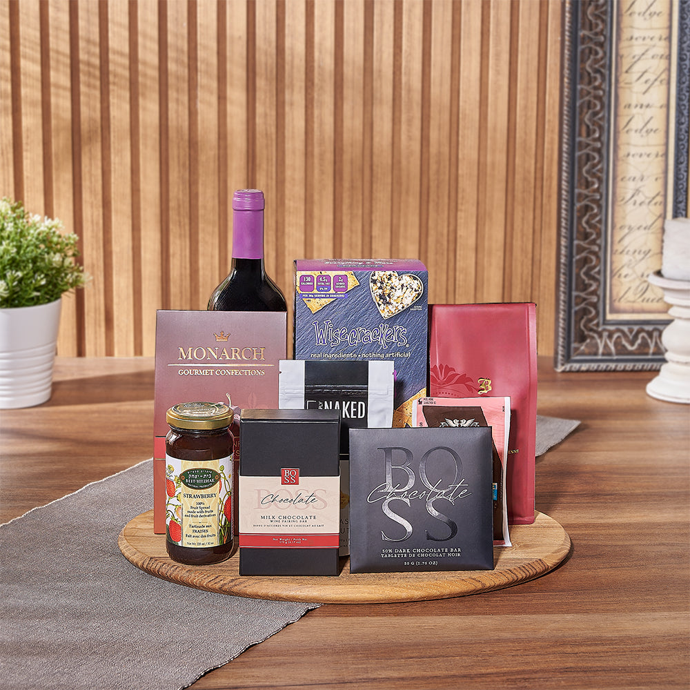 Kosher Wine &amp; Snack Board from New Hampshire Baskets - Wine Gift Basket - New Hampshire Delivery