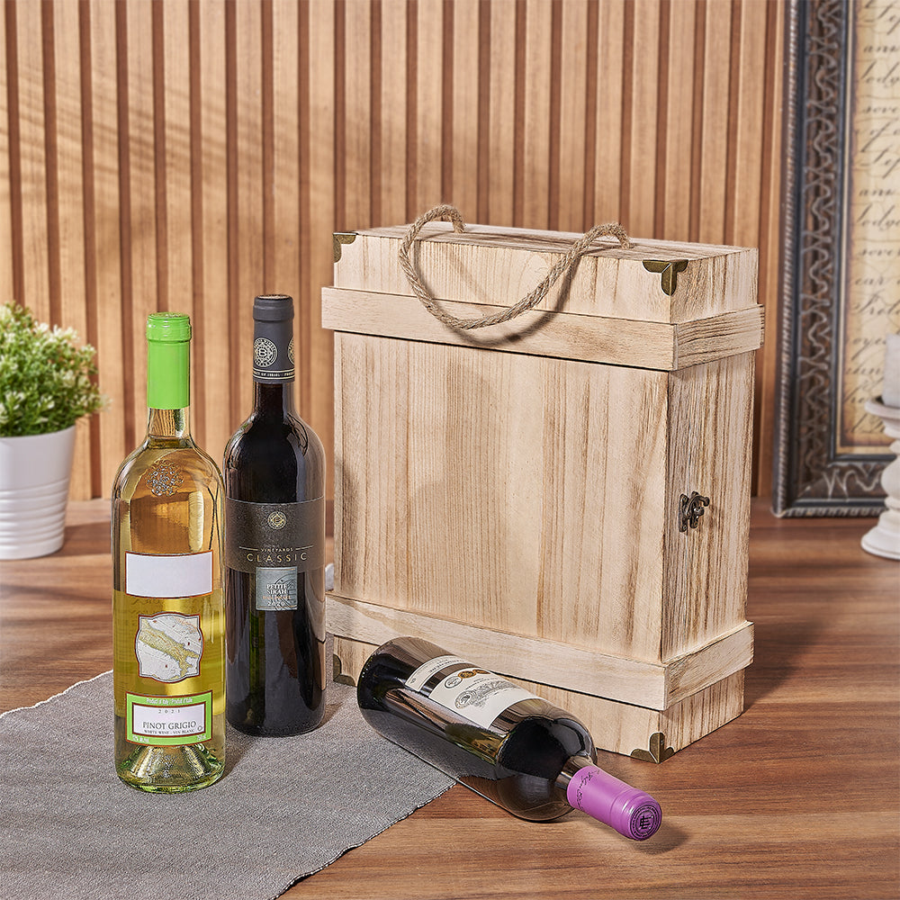 Classic Kosher Wine Gift Basket with Three Bottles – how the gift is presented