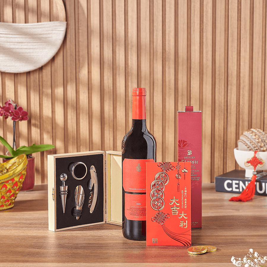 Lucky Wine & Chocolate Gift Set, chinese new year gift, chinese new year, lunar new year gift, lunar new year, New Hampshire delivery