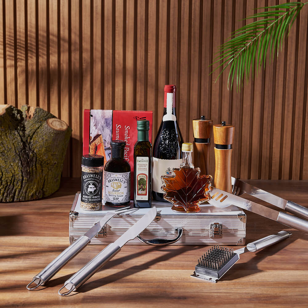 Wine Gift Basket with Grilling Set – how the gift is presented