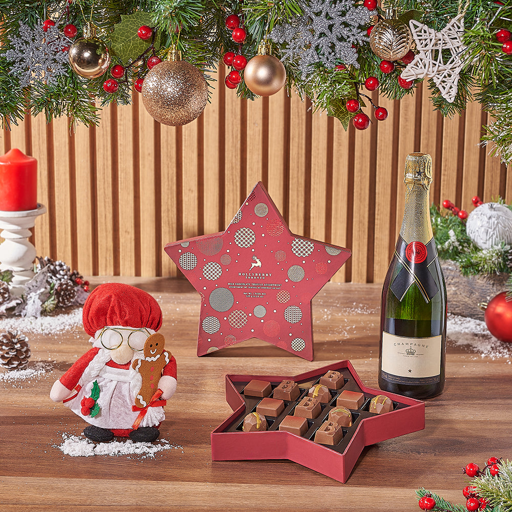 Mrs. Claus Champagne &amp; Chocolate Gift Set, Christmas gift, Christmas, chocolate gift, chocolate, New Hampshire delivery