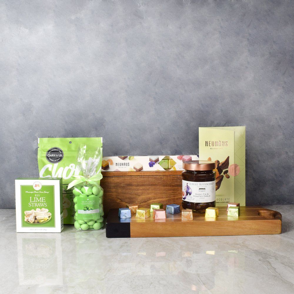 Deluxe Chocolate and Truffle Gift Box with Assorted Gourmet Snacks – how the gift is presented