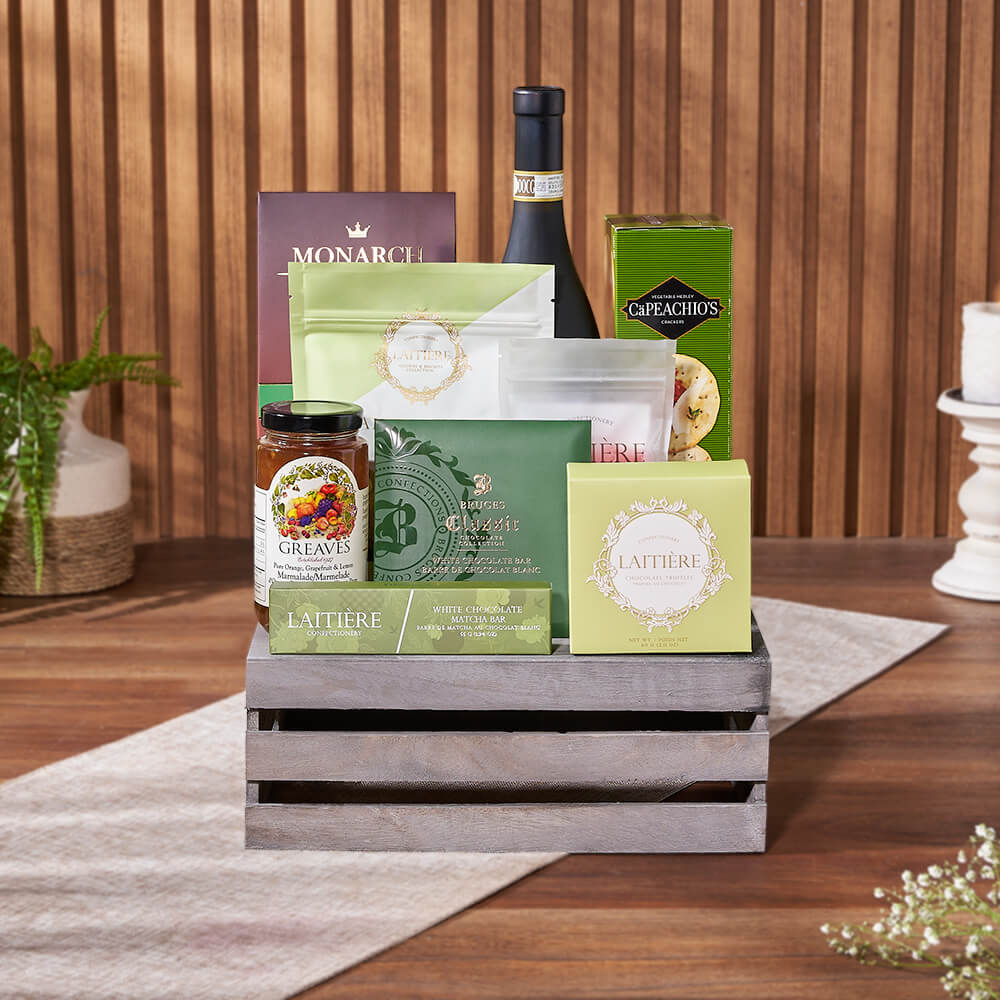 Oakridge Wine &amp; Snack Gift Crate, wine gift, wine, chocolate gift, chocolate, cookie gift, cookie, New Hampshire delivery