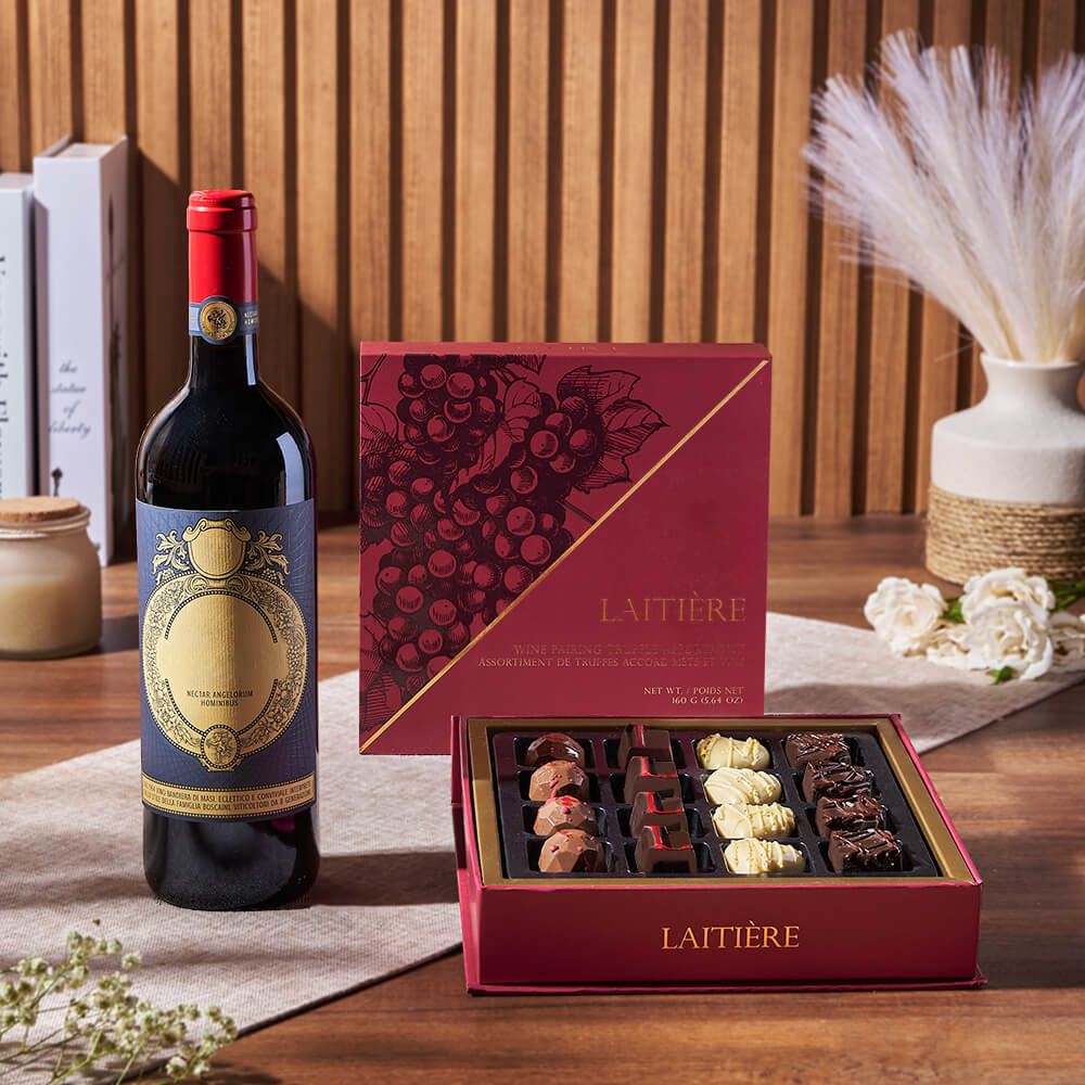 Wine Gift Box with Laitière Chocolate Truffles – how the gift is presented