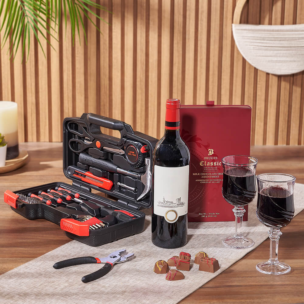 Practical Wine &amp; Tool Gift, wine gift, wine, tool gift, tools, chocolate gift, chocolate, New Hampshire Delivery