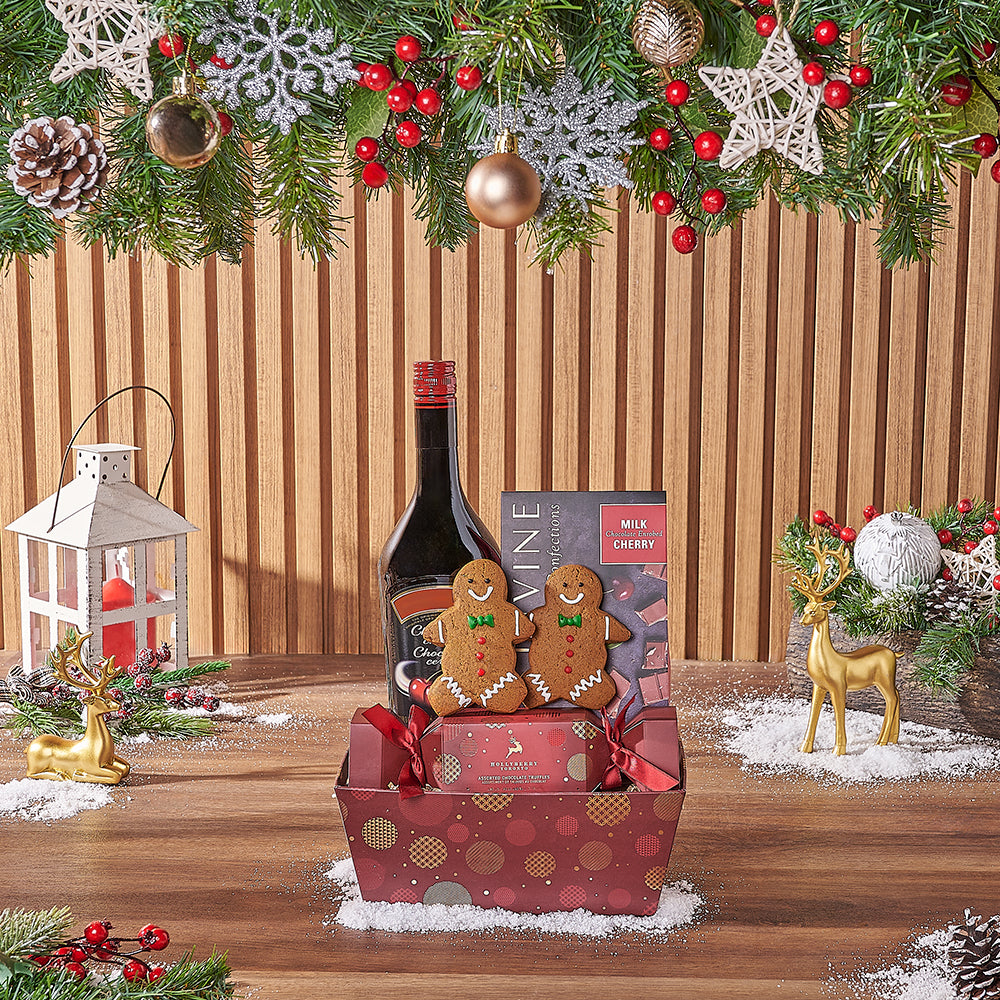 Red Sweets &amp; Spirits Gift Set, liquor gift, liquor, chocolate gift, chocolate, christmas gift, christmas, New Hampshire delivery