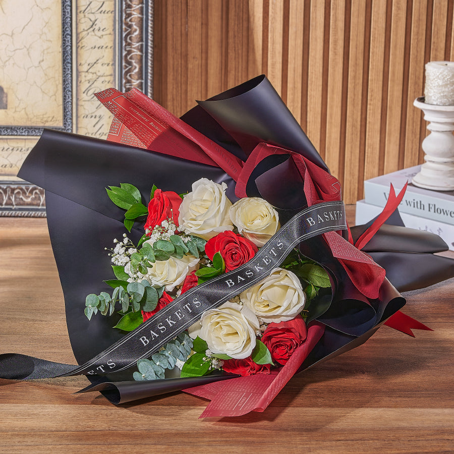 Red & White Rose Bouquet, rose gift, rose, flower gift, flower, bouquet gift, bouquet, New Hampshire delivery