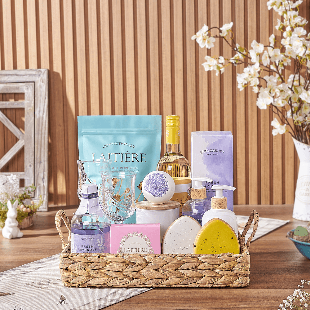 Relaxing Easter Spa & Wine Gift, spa gift, spa, wine gift, wine, easter gift, easter, New Hampshire delivery