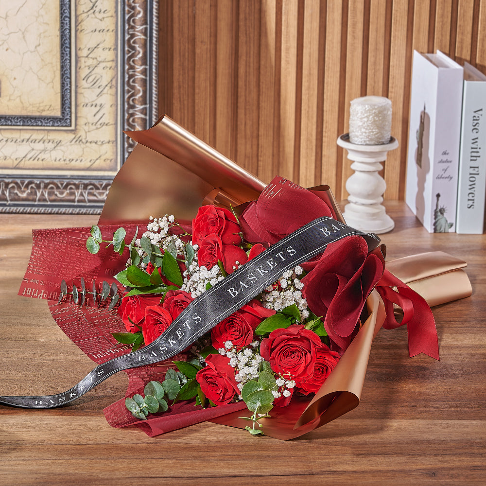 Hand-Tied Red Rose Bouquet with Ribbon Wrap – how the gift is presented