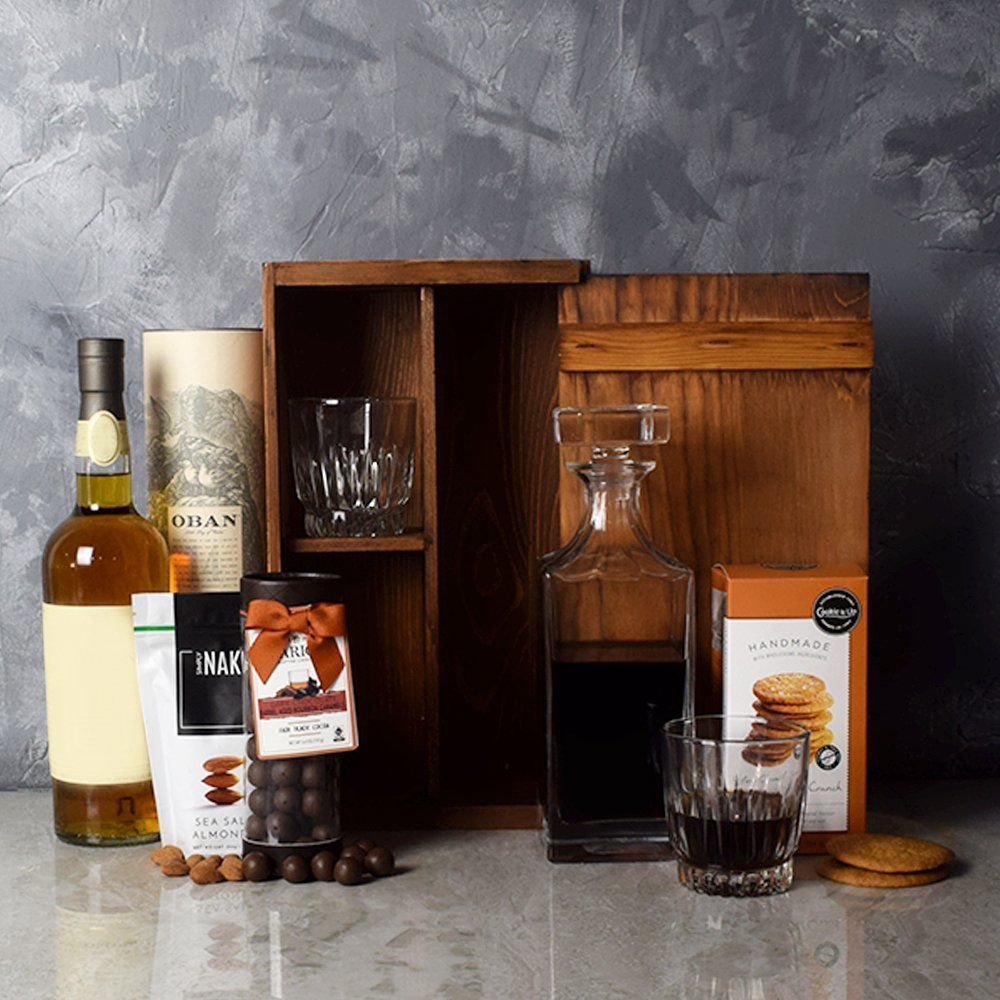 The Rustic Decanter Whiskey Set from New Hampshire Baskets - Liquor Gift Basket - New Hampshire Delivery
