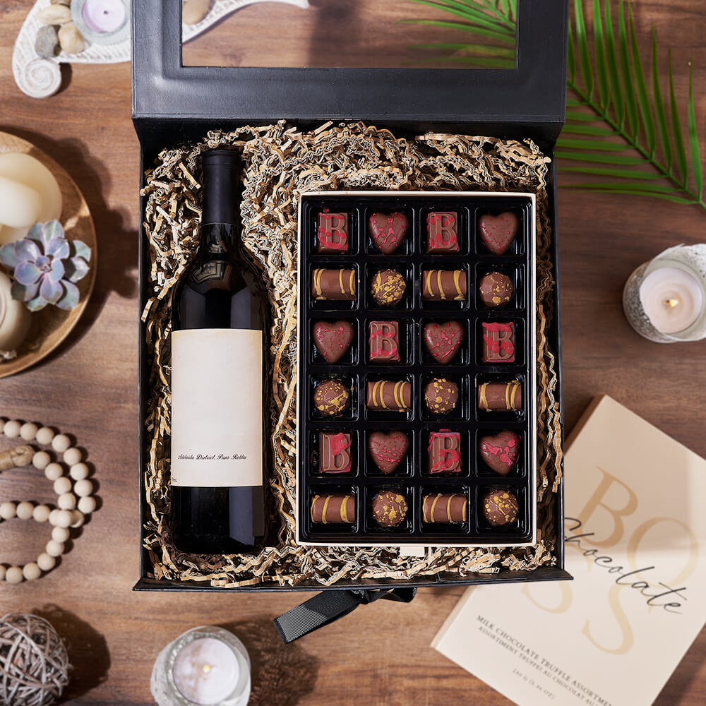 Celebration Wine and Gourmet BOSS Milk Chocolate Truffles Box – how the gift is presented