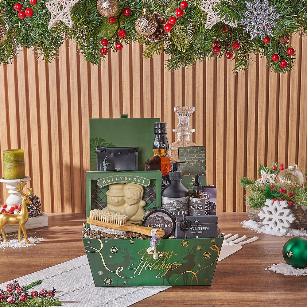 Spirits & Spa Holiday Gift Set, liquor gift, liquor, spa gift, spa, chocolate gift, chocolate, Christmas gift, Christmas, New Hampshire delivery