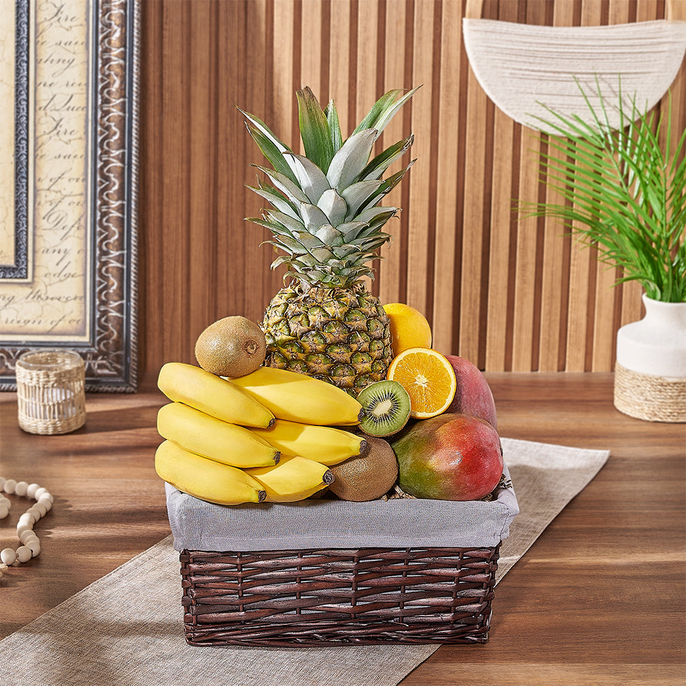 Fruit Gourmet Basket in Small Grey Split Willow Storage – how the gift is presented