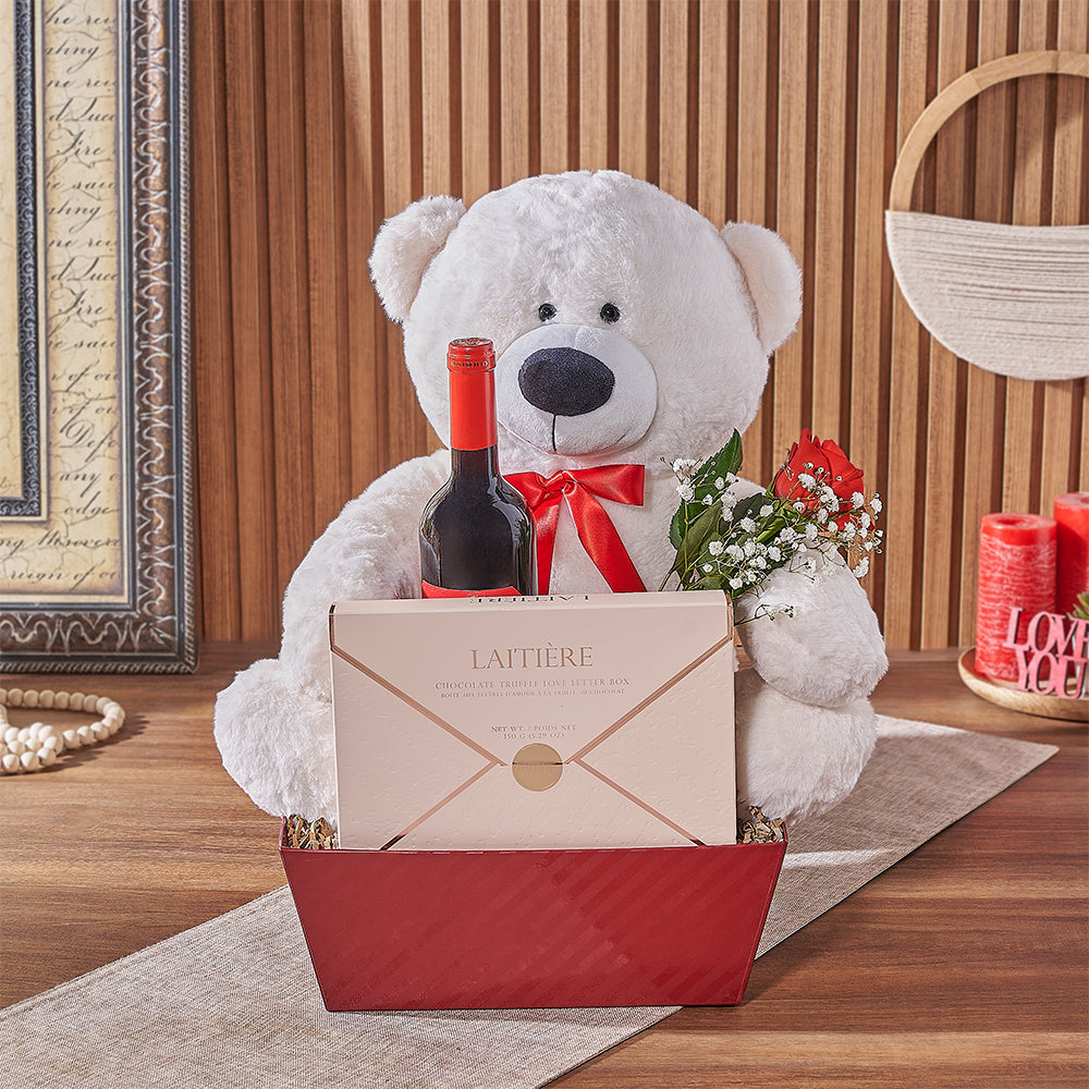Valentine's Day Wine & Rose Basket – how the gift is presented