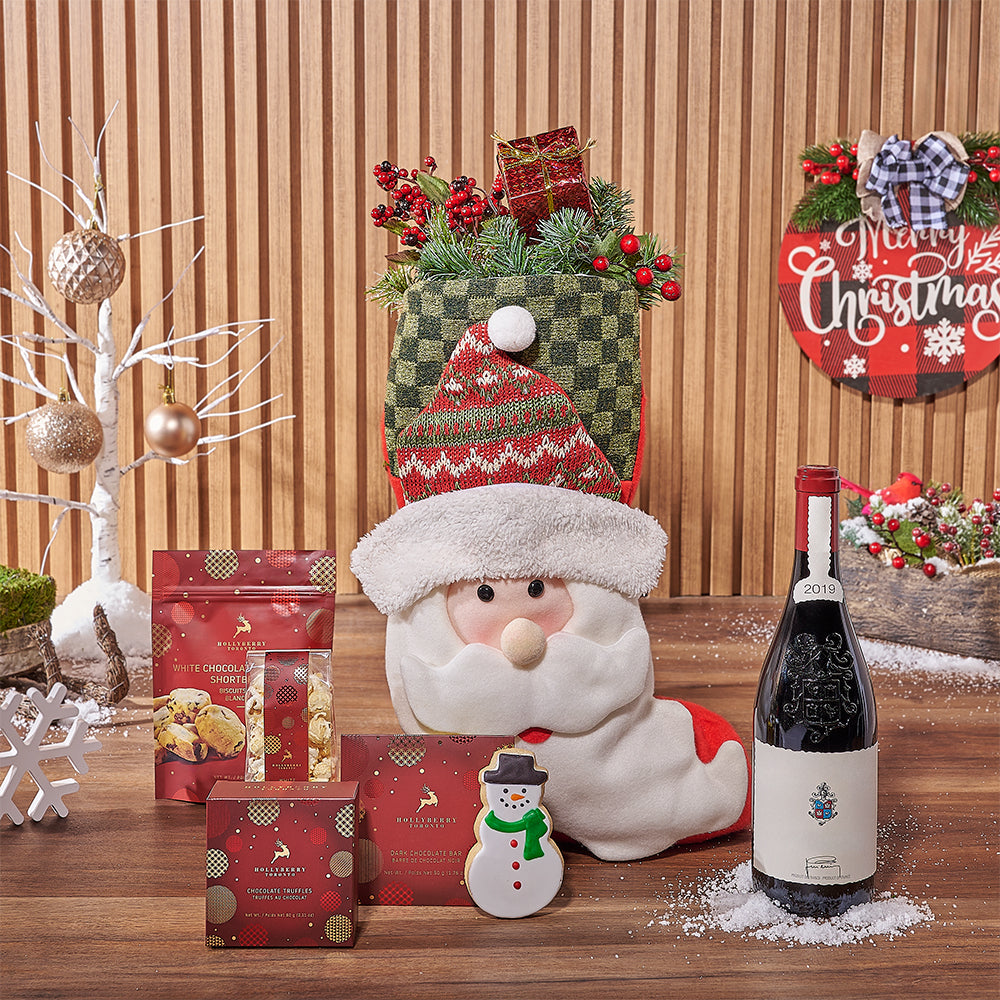 Sweet Stocking &amp; Wine Gift Set, wine gift, wine, chocolate gift, chocolate, Christmas gift, Christmas, New Hampshire delivery