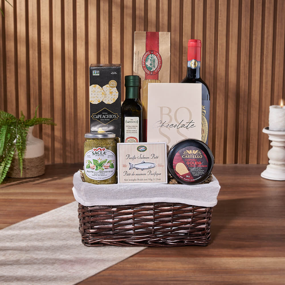 Taste of Indulgence Cheese &amp; Wine Gift Set, wine gift, wine, cheese gift, cheese, seafood gift, seafood, New Hampshire Delivery
