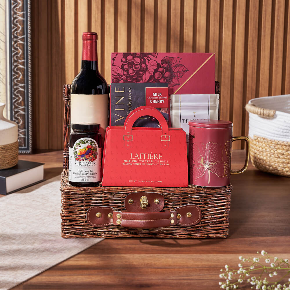 Tea &amp; Sweets Wine Basket, wine gift, wine, tea gift, tea, chocolate gift, chocolate, New Hampshire Delivery