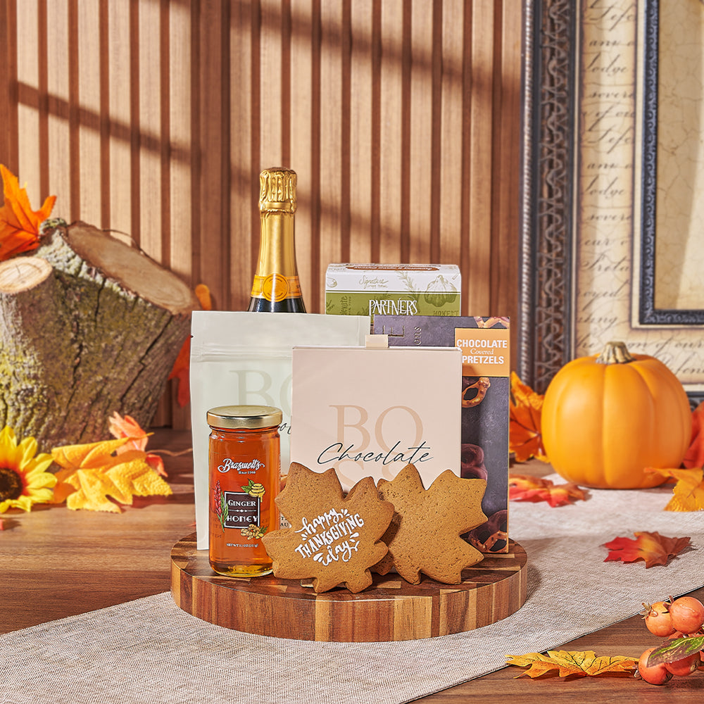Thanksgiving Celebration &amp; Treats Basket from New Hampshire Baskets - Champagne Gift Set - New Hampshire Delivery