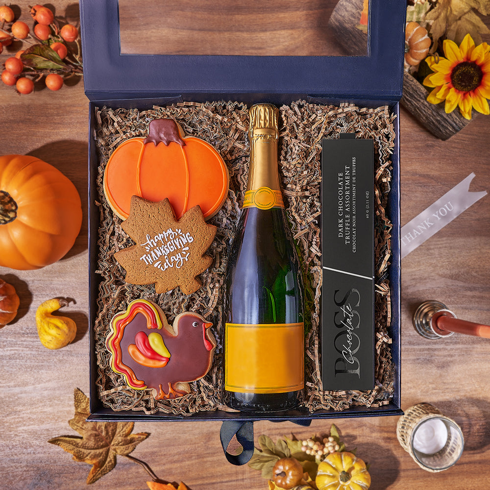 Thanksgiving Champagne &amp; Treat Box, champagne gift, champagne, sparkling wine gift, sparkling wine, cookie gift, cookie, thanksgiving gift, thanksgiving, New Hampshire delivery