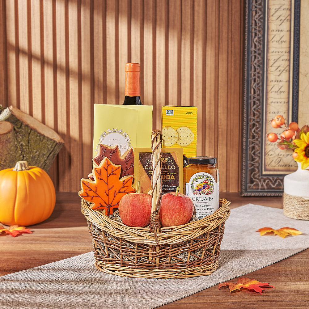 Thanksgiving Fruit &amp; Wine Basket from New Hampshire Baskets - Wine Gift Set - New Hampshire Delivery